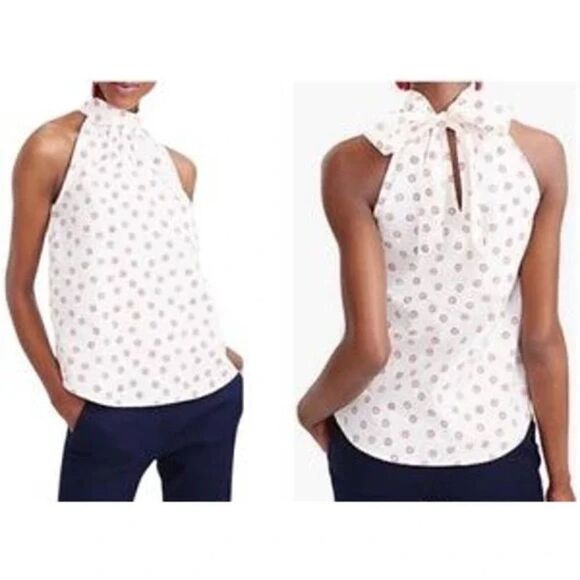 NWOT J. by J.Crew Tie Neck Halter Style Flower Print Top Blouse Shirt Size 4 - Picture 4 of 5